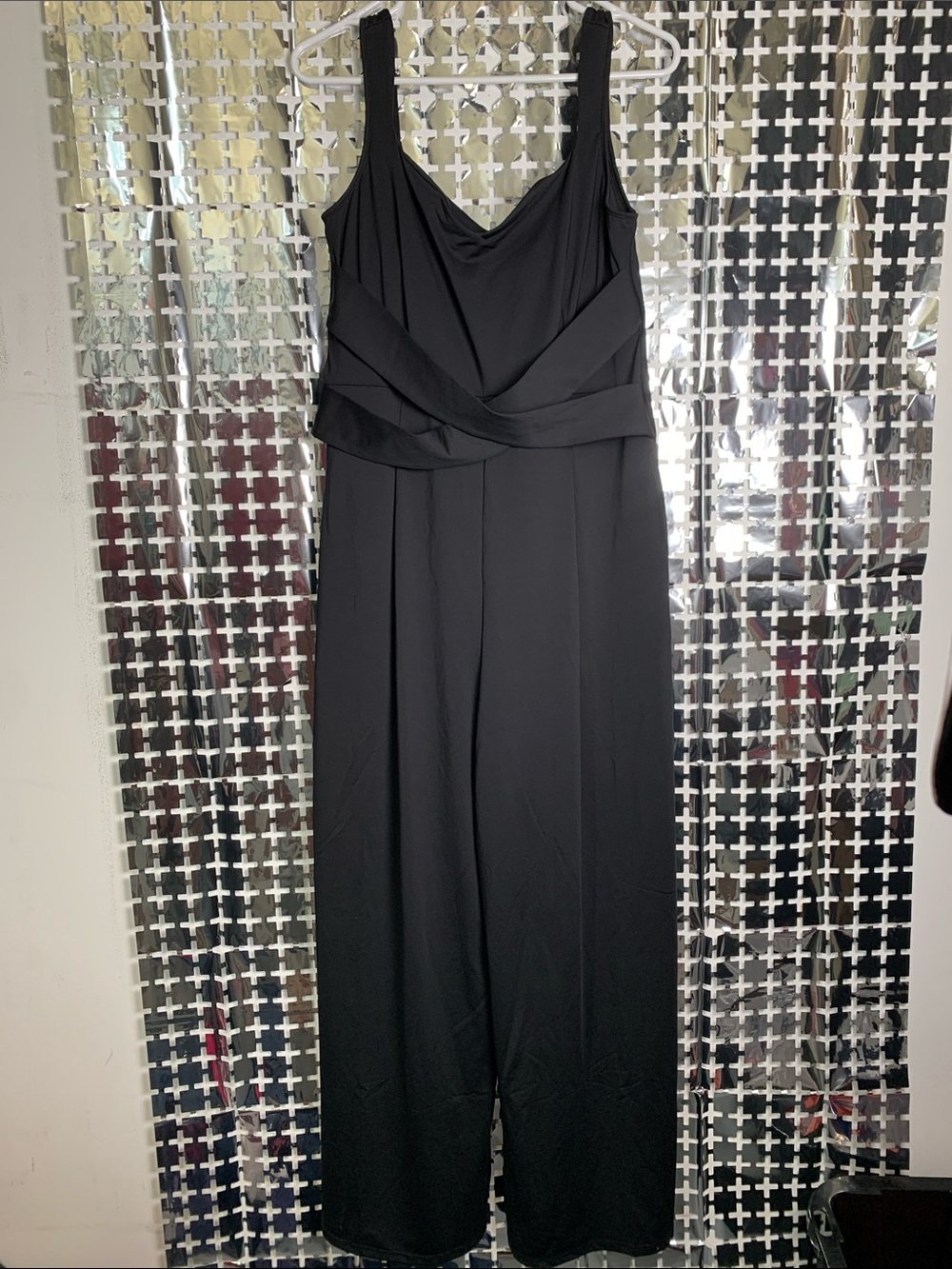 HALARA Black Sleeveless Wide-Leg Faux-Wrap Jumpsuit